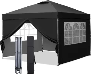 GDY 10x10ft Pop-up Paint Tent, Black Canopy Tent, Instant Shelter Portable Outdoor Canopies with 4 Removable SideWalls,for Events, Parties, Camping.