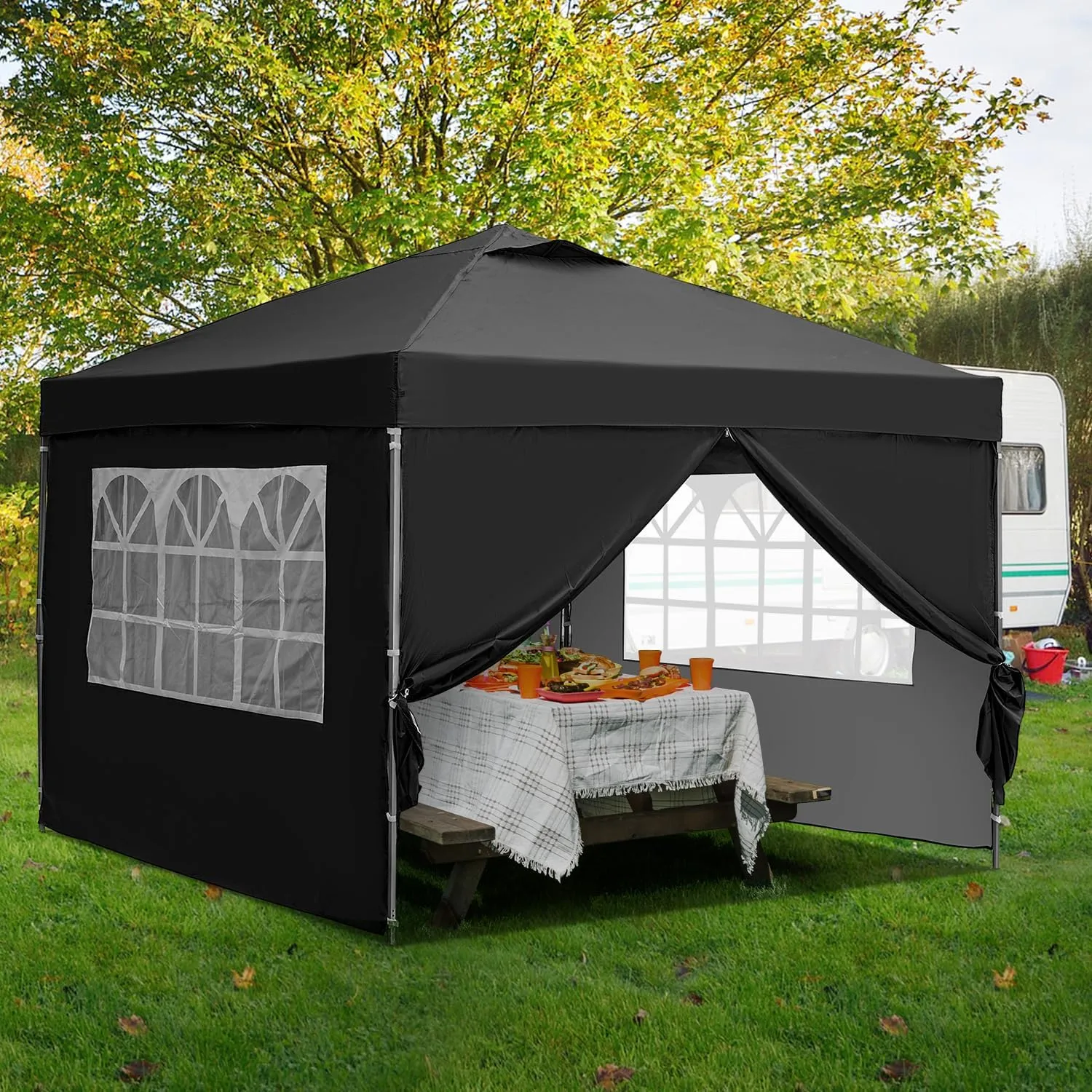 GDY 10x10ft Pop-up Paint Tent, Black Canopy Tent, Instant Shelter Portable Outdoor Canopies with 4 Removable SideWalls,for Events, Parties, Camping.