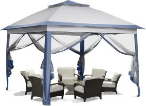 GDY 11x11 Pop Up Canopy Tent, Outdoor Canopy with Netting, Outdoor Gazebo for Backyard, Tent with Wheeled Cover Bag, Blue.
