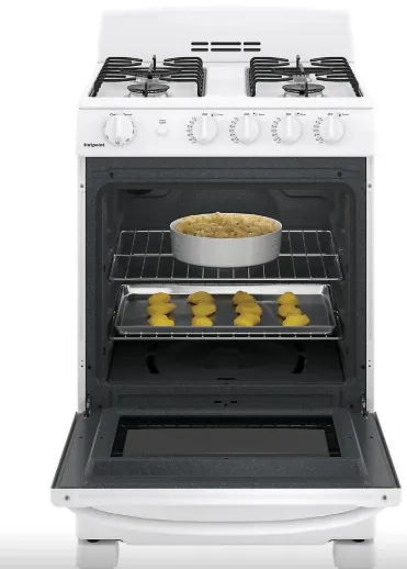 GE JCGAS300DMWW Range, 24" Exterior Width, Gas Range, Gas Burners, 4 Burners, 2.9 cu. ft. Capacity, Storage Drawer, 1 Ovens, 12K BTU, Front Controls, White colour