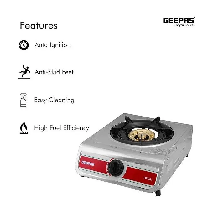 Geepas Single Burner Gas Cooker Auto Ignition Cook-top high Fuel Efficiency GK681