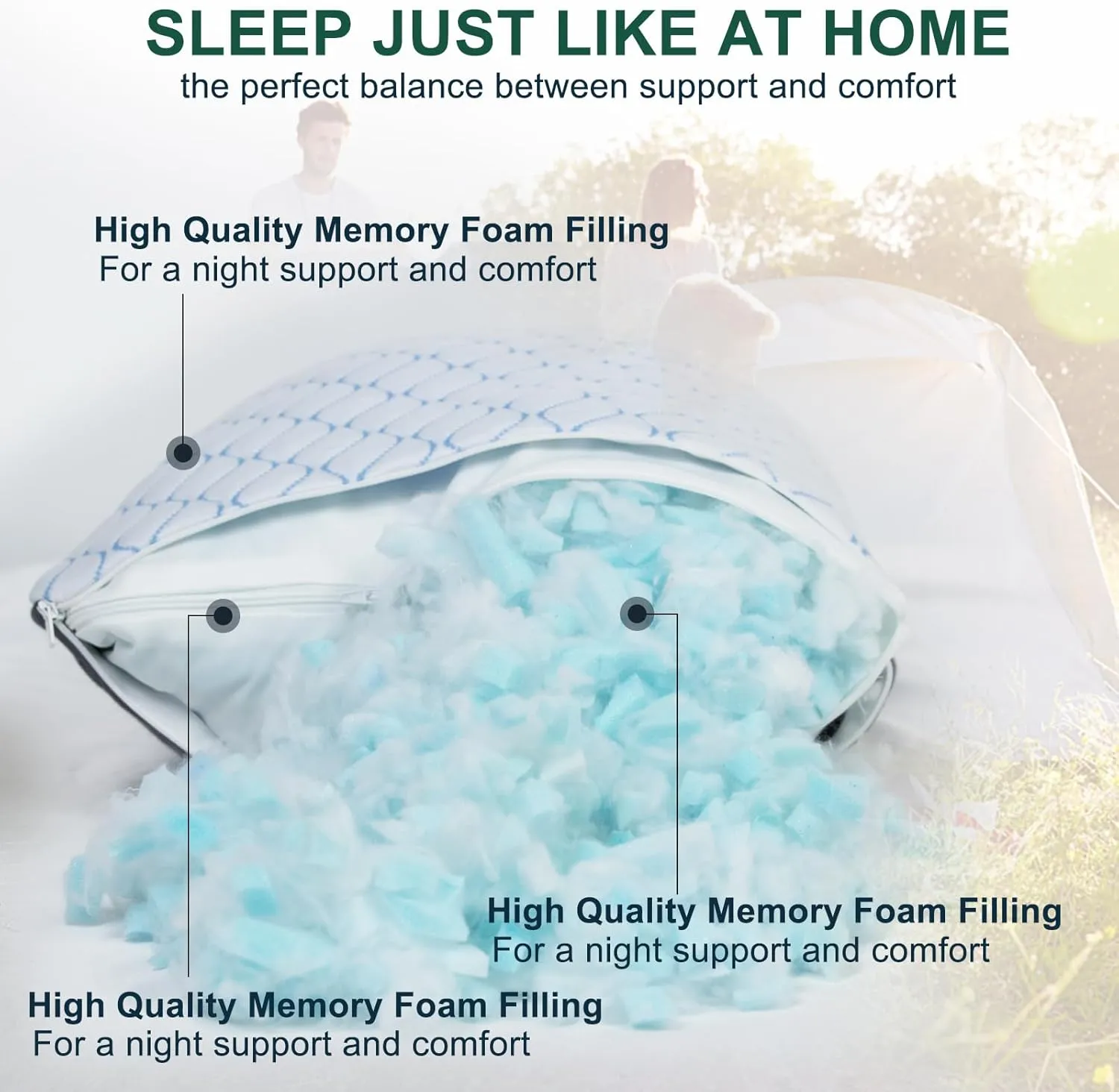 Gehannah Travel Pillow - Compressible Camping Pillow for Sleeping, Shredded Memory Foam Pillow with Storage Bag Compact Supportive (Grey, Large(2 Pack))