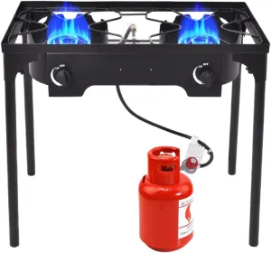 Generic STAKOL 2 Burner Propane Stove Outdoor, 150,000 BTU Portable Gas Stove with Removable Legs & CSA Regulator, High Pressure Cooking for Camping, Tailgating, Backyard Cookouts