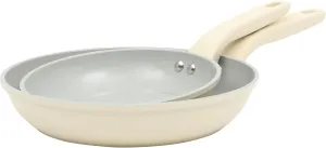 Gibson Home Barnsdall 2 Piece 8 & 10 Inch Aluminum Fry Pan Cookware Non-Toxic Ceramic Non Stick Frying Pan, Kitchen Egg Pan, Omelet Pan, Always Pan, Pots and Pans, Linen White, Induction Safe