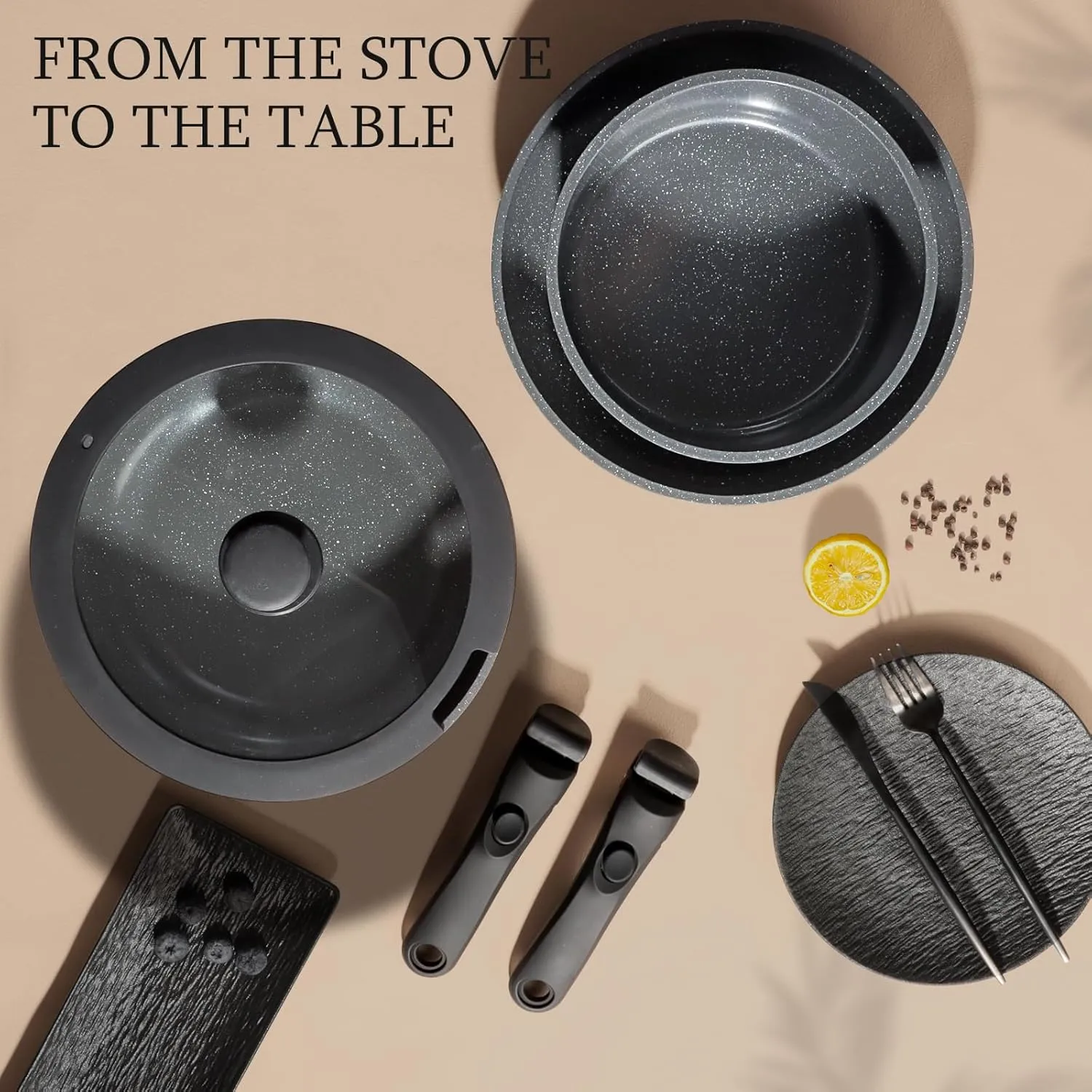 GiPP Ceramic Pots and Pans Set Non Stick, 11 Piece Nonstick Detachable Handle Cookware Sets, Non Toxic Induction Kitchen Pot and Pan with Removable Handle, Healthy RV Cookware, Dishwasher ＆Oven Safe