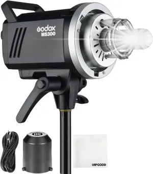Godox MS300 Compact Studio Flash 300W 2.4G Wireless Monolight with 150W Modeling Lamp,Outstanding Power Output Stability,Anti-Preflash,Bowens Mount,5600±200K CCT,0.1～1.8S Recycle Time