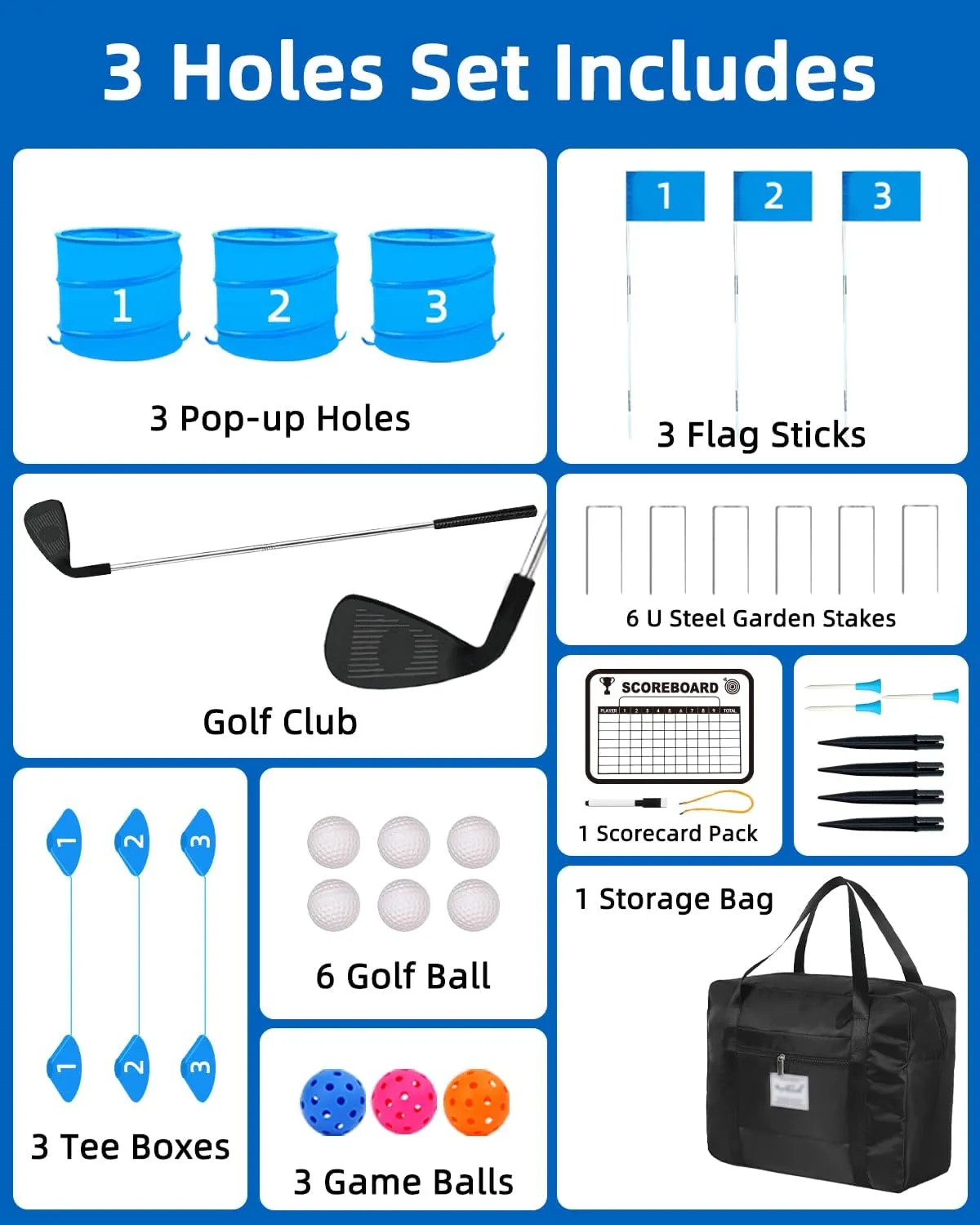 Golf Game with Club,Practice Golf with 3 Buckets, Outdoor Golf Gift for Family and Adults,Holes Golf Outdoor Game for Lawn,Yard,Camping,Park