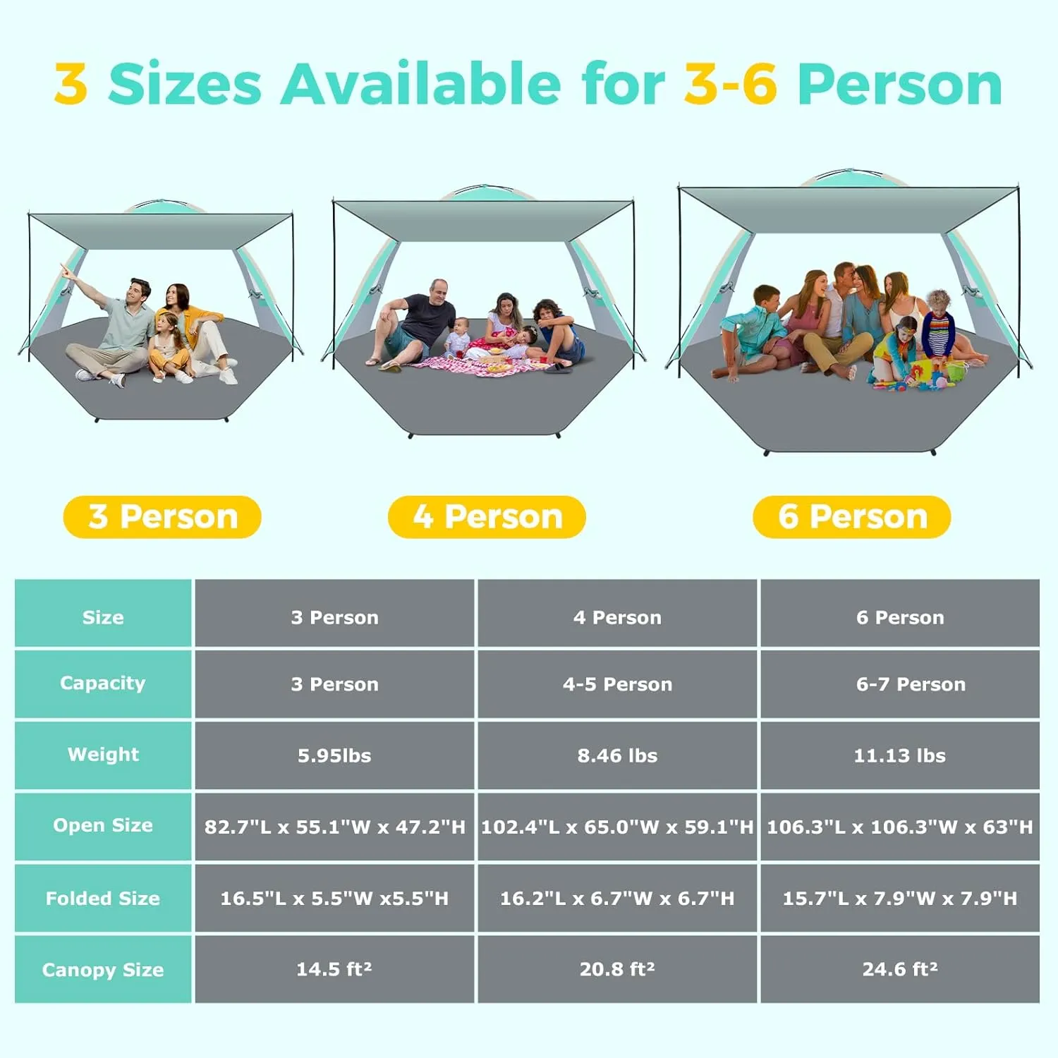 Gorich Beach Tent with Canopy - Easy Setup 3-8 Person Portable Sun Shelter, UPF 50  UV Protection Sun Shade, Lightweight & Compact Beach Cabana for Family Travel