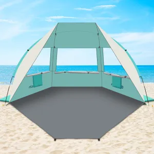 Gorich Portable Beach Tent for 3-7 Person with UPF 50  UV Protection, Lightweight & Foldable Sun Shelter with 5 Sand Bags, Easy Setup Windproof Beach Umbrella Sun Shade