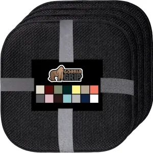 GORILLA GRIP Slip Resistant Chair Cushions, No Ties Required, Memory Foam Pads for Dining Room, Kitchen Table, Office, Rocking Chairs, Plush Seat Cover Cushion Pad, Home Decor, Set of 4 16x16, Black