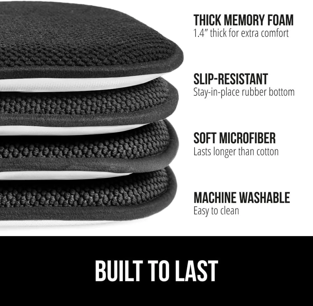 GORILLA GRIP Slip Resistant Chair Cushions, No Ties Required, Memory Foam Pads for Dining Room, Kitchen Table, Office, Rocking Chairs, Plush Seat Cover Cushion Pad, Home Decor, Set of 4 16x16, Black