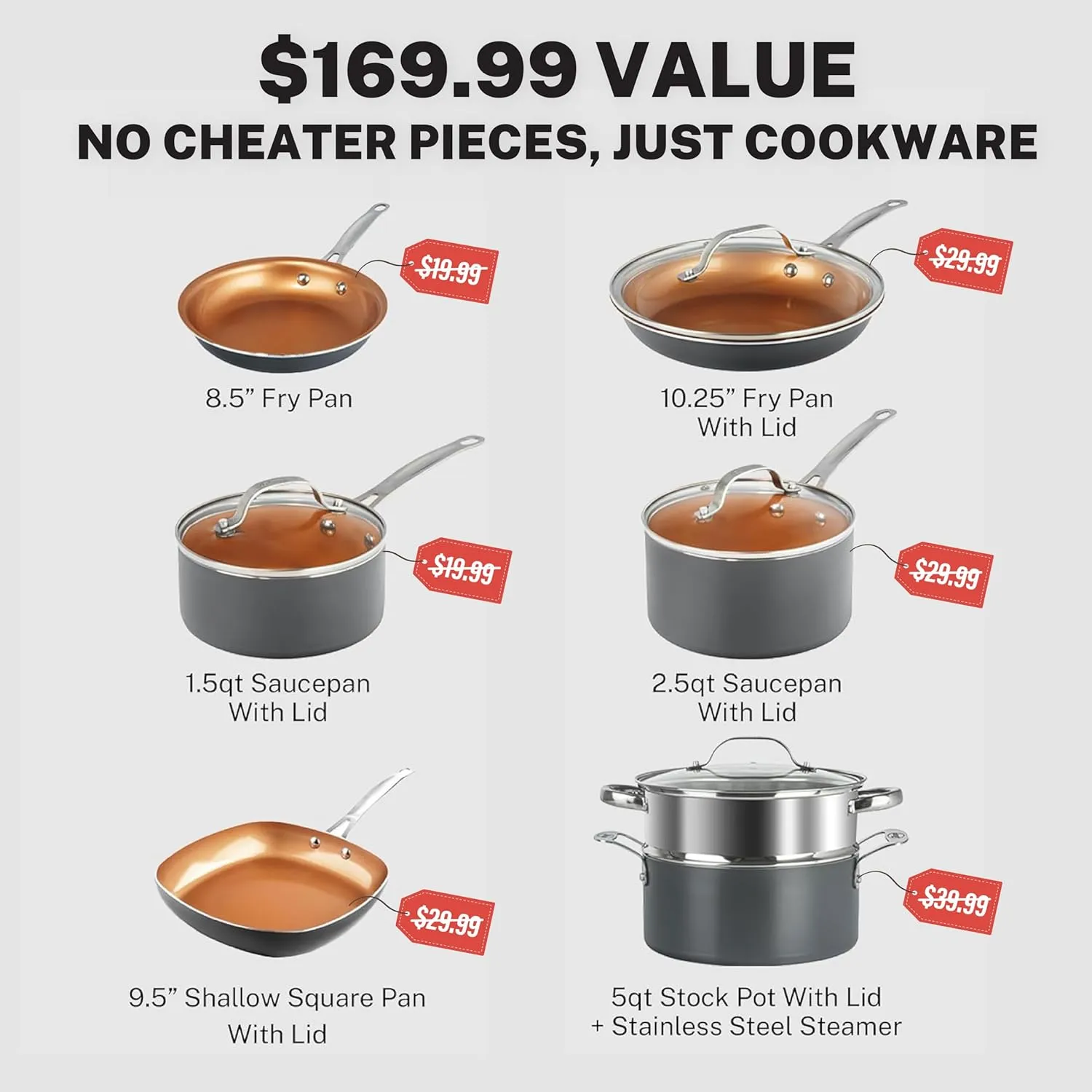 Gotham Steel 12 Pc Ceramic Pots and Pans Set Non Stick, Kitchen Cookware Sets, Pot and Pan Set, Ceramic Cookware Set, Non Toxic Cookware Set, Non Stick Pots and Pan Set, Oven Dishwasher Safe - Copper