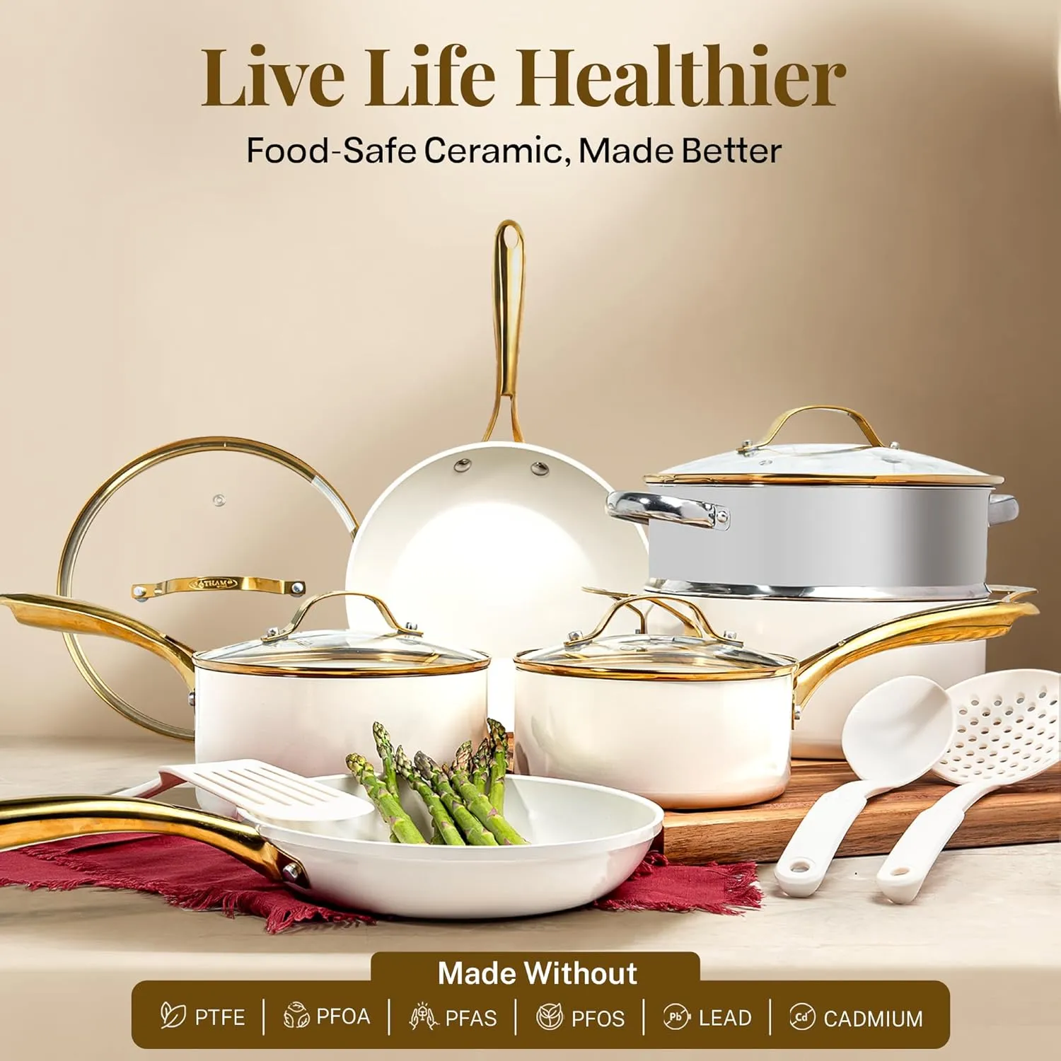 GOTHAM STEEL 15 Pc Ceramic Cookware Set Nonstick, Pots and Pans Set Non Stick for Kitchen with Frying Pan, Sauce Pan, Pots and Pans for Cooking, Non Toxic Cookware Sets, Oven and Dishwasher Safe