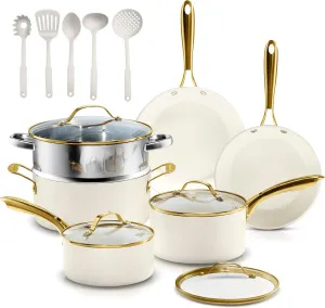 GOTHAM STEEL 15 Pc Ceramic Cookware Set Nonstick, Pots and Pans Set Non Stick for Kitchen with Frying Pan, Sauce Pan, Pots and Pans for Cooking, Non Toxic Cookware Sets, Oven and Dishwasher Safe