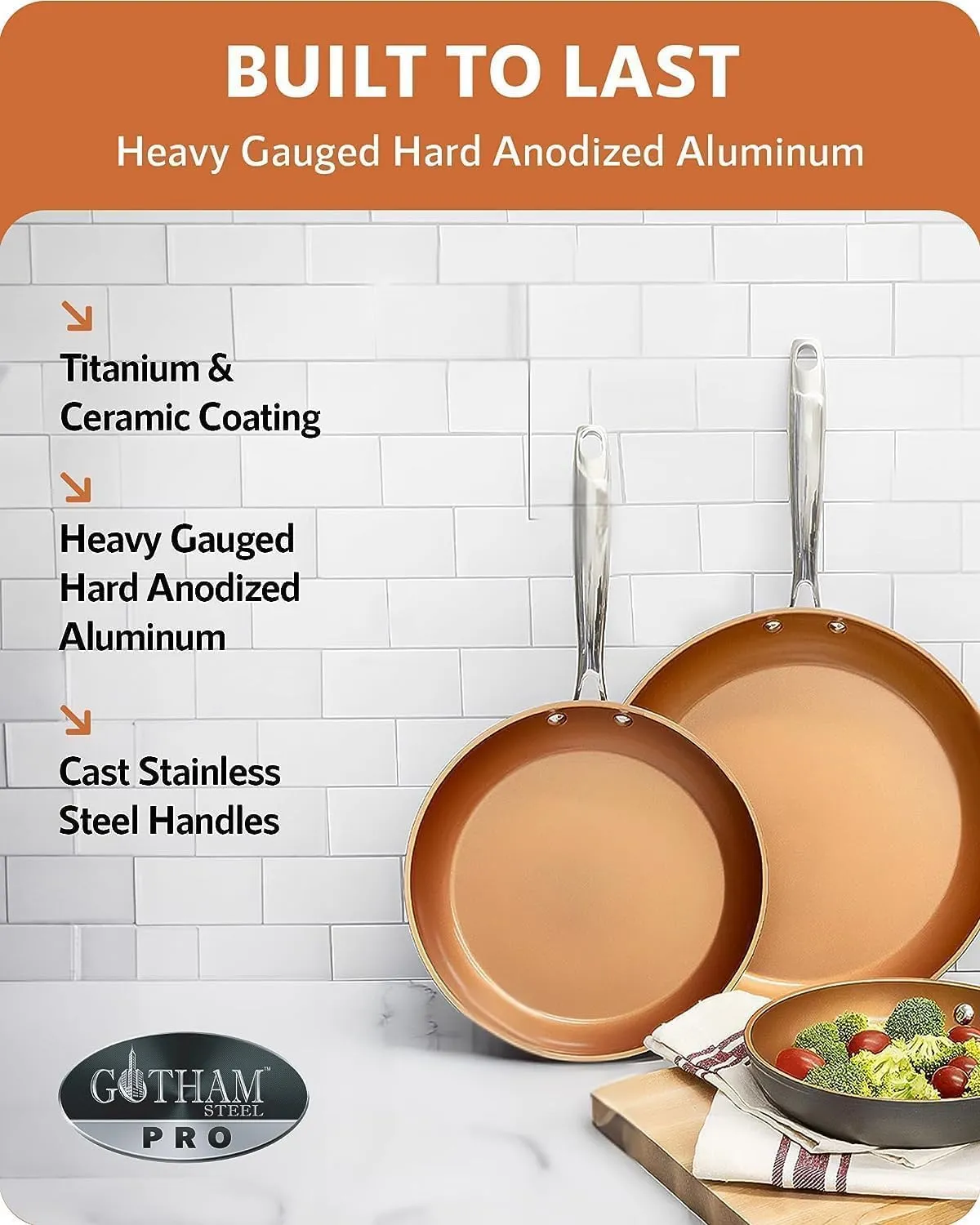 Gotham Steel Pro 20 Piece Pots & Pans Set | Hard Anodized Complete Cookware Set   Bakeware Set, Ultra Nonstick Ceramic Copper Coating, Chef Grade Quality, Metal Utensil Safe, Oven & Dishwasher Safe