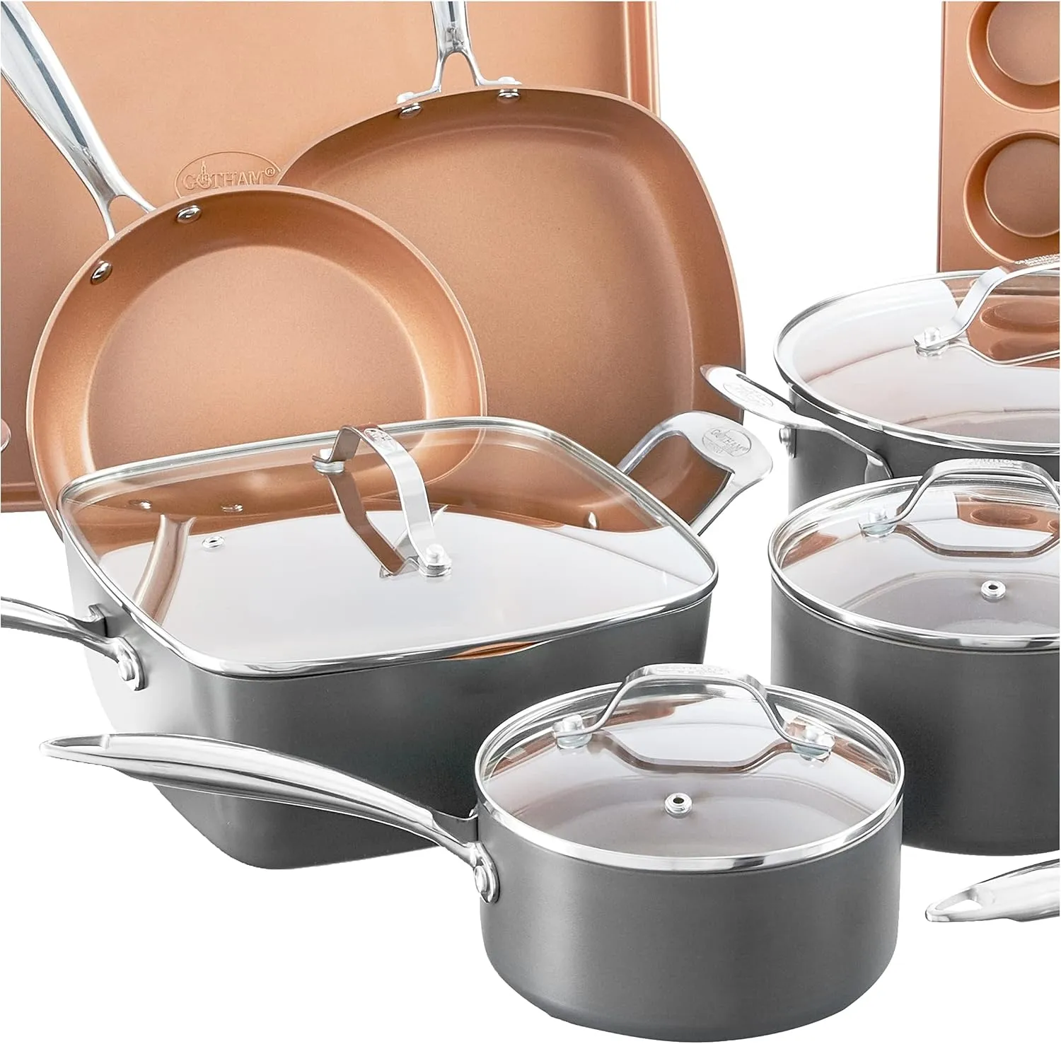 Gotham Steel Pro 20 Piece Pots & Pans Set | Hard Anodized Complete Cookware Set   Bakeware Set, Ultra Nonstick Ceramic Copper Coating, Chef Grade Quality, Metal Utensil Safe, Oven & Dishwasher Safe