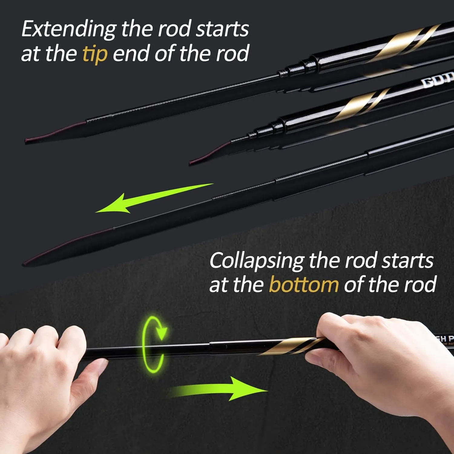 Goture Tenkara Fishing Rod Kit, Telescopic Portable Collapsible Bass Crappie Catfish Rod, 30T Carbon Fiber Inshore Stream Trout Pole, Seeker Series Fishing Pole 12 14.4 18 20.3 22.7 FT with Tip Set