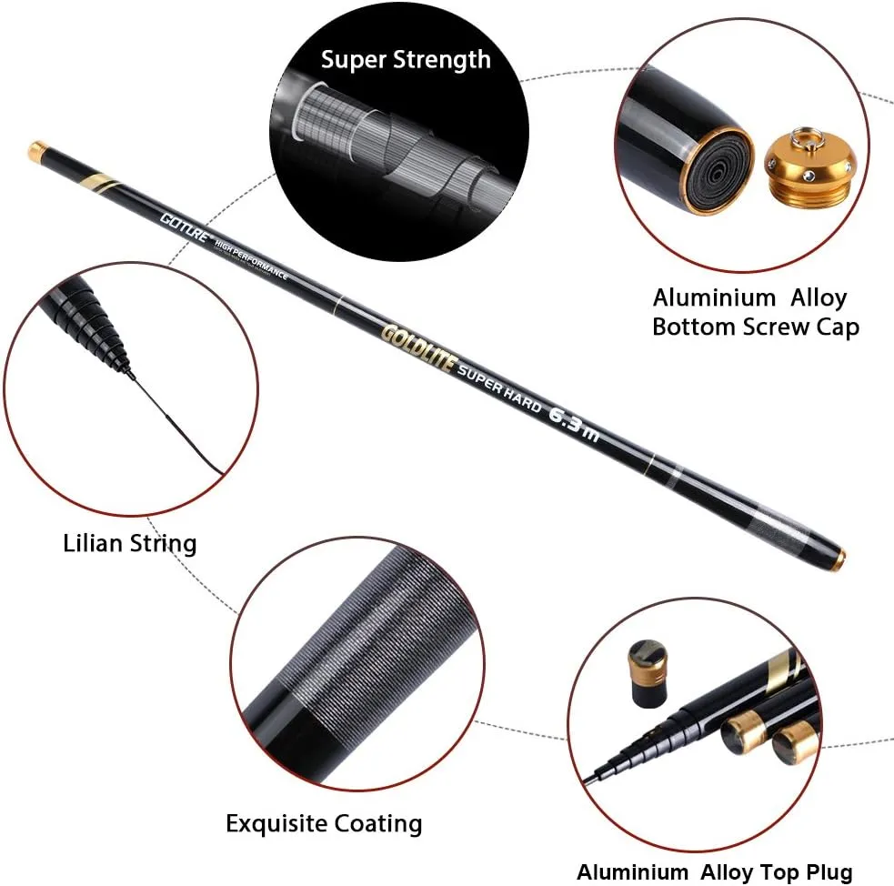 Goture//Telescopic Tenkara Fishing Rod//Ultralight Travel Fishing Rod,Portable Collapsible Bass Crappie Rod,1 Piece Carbon Fiber Inshore Stream Trout Pole 10 12 15 18 21 24 Free Tip Set(Top 3 Segment)