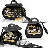 Graduation Party Favor Boxes with Stickers, Cap Design (BLACK, 20 Pack)