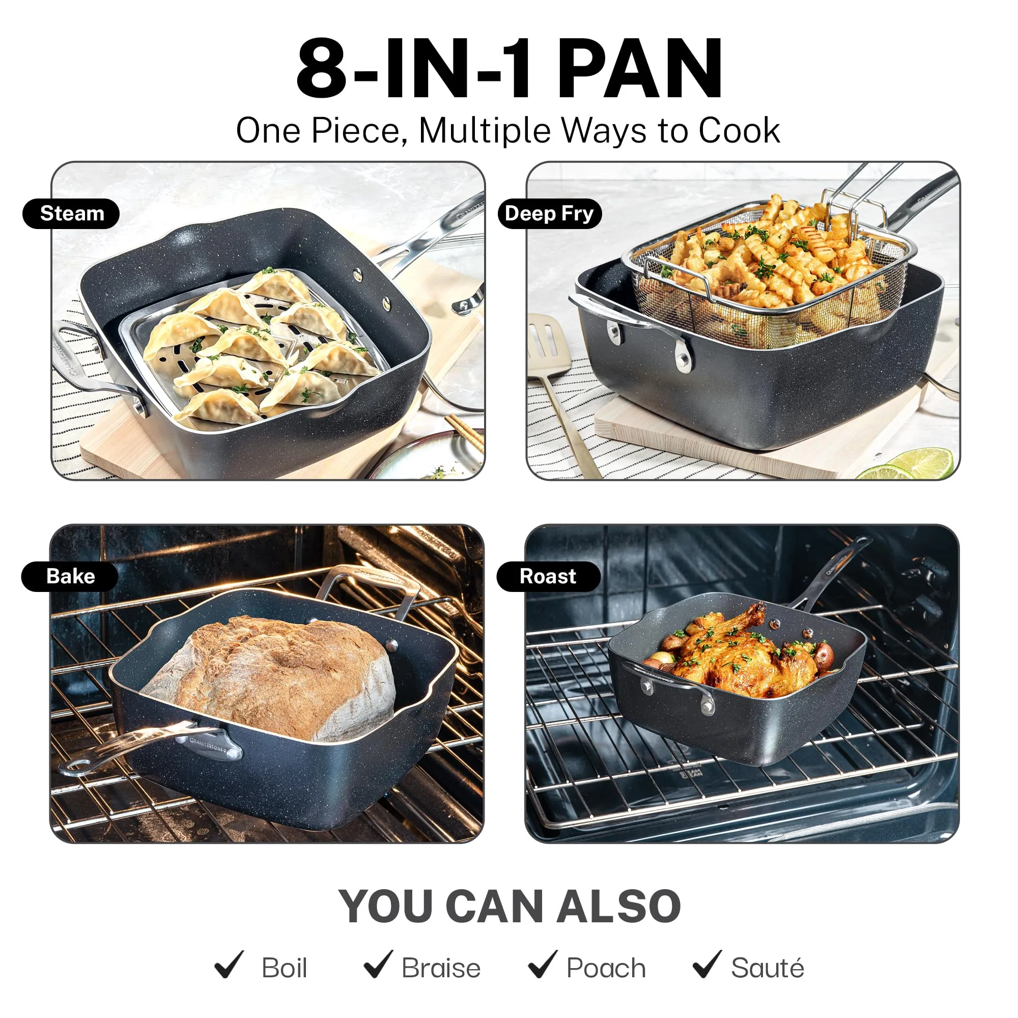 GRANITESTONE 20 Pc Pots and Pans Set Non-Stick Cookware Set, Kitchen Cookware Sets with Deep Frying Pan Set, Bakeware and More for Cooking, Non Toxic, Oven and Dishwasher Safe