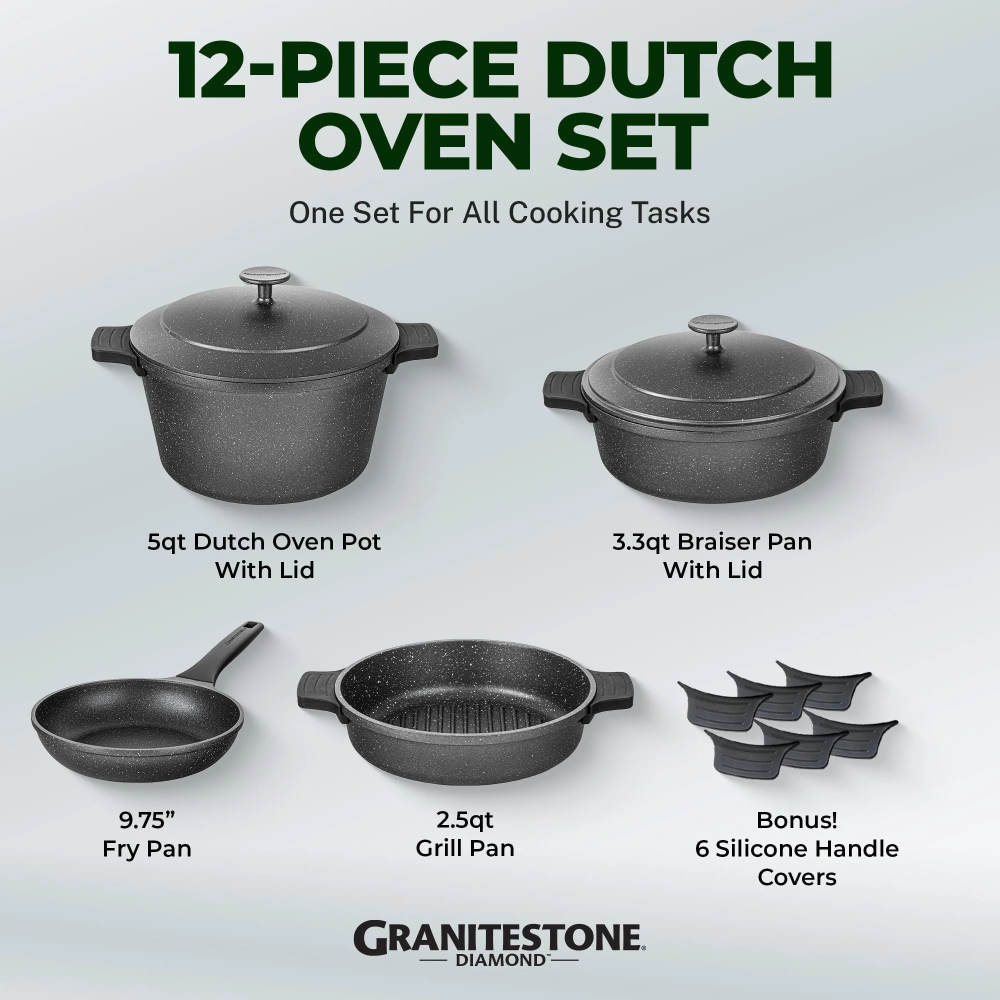 GRANITESTONE 20 Pc Pots and Pans Set Non-Stick Cookware Set, Kitchen Cookware Sets with Deep Frying Pan Set, Bakeware and More for Cooking, Non Toxic, Oven and Dishwasher Safe
