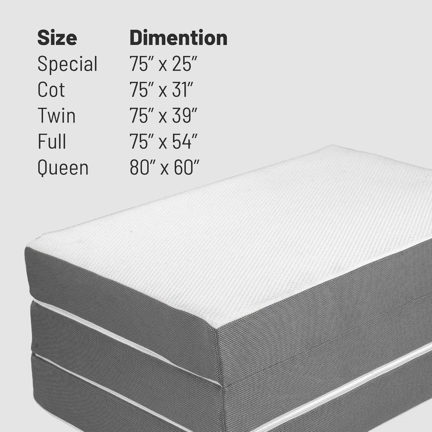 Greaton, 5-Inch Tri-Folding Gel Memory Foam Portable Floor Mattress | Breathable Mesh, Ultra Soft, Cot Pad, Removable and Washable Cover, Comfortable Support, Therapeutic Qualities, 25-Inch, White