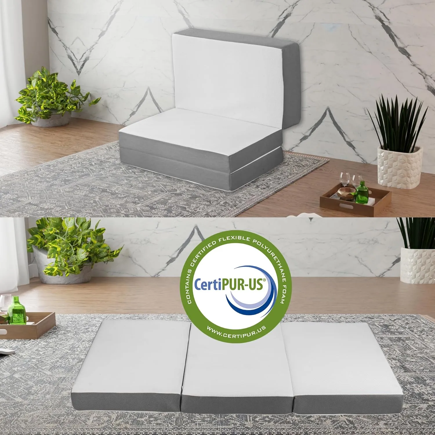 Greaton, 5-Inch Tri-Folding Gel Memory Foam Portable Floor Mattress | Breathable Mesh, Ultra Soft, Cot Pad, Removable and Washable Cover, Comfortable Support, Therapeutic Qualities, 25-Inch, White