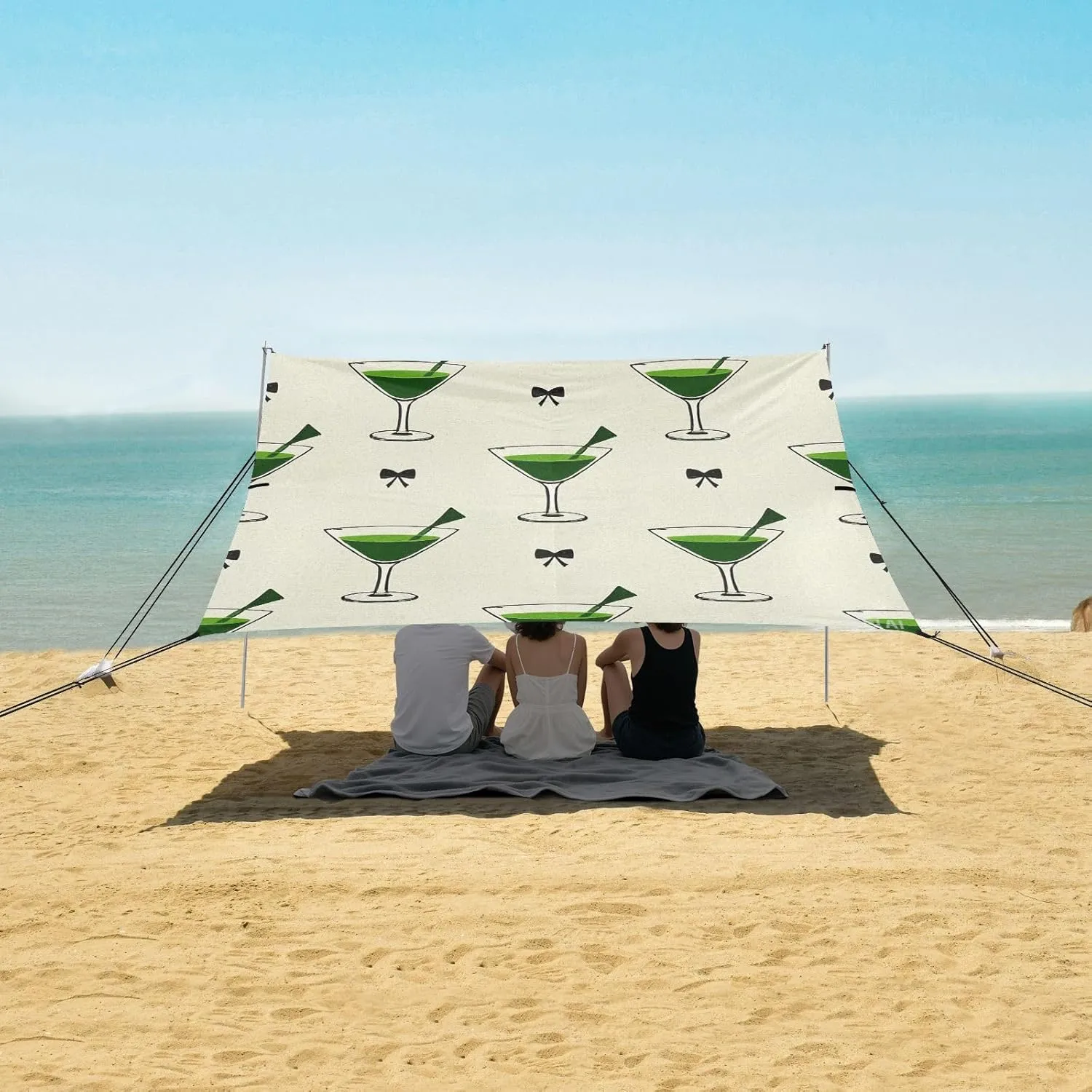 Green Italian Martini Beach Camping Tent Sun Shelter for Whole Family, Beach Shade Canopy with UPF50  UV Protection,Easy Set Up and Carry,Outdoor Shade for Trips, Fishing, Backyard Fun Picnics