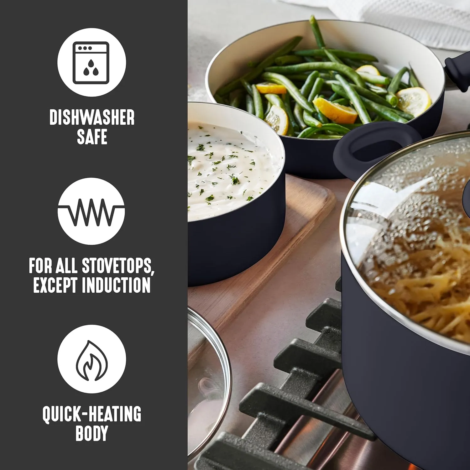 GreenLife 2 Quart Ceramic Nonstick Saucepan with Lid, PFAS-Free, Stay-Cool Handle, Multipurpose Kitchen Cooking Pot, Dishwasher & Oven Safe, Black