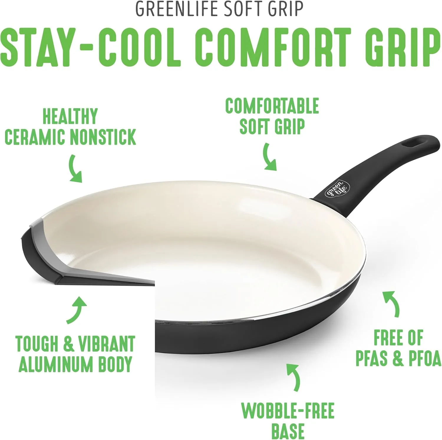 GreenLife 6QT Ceramic Nonstick Stockpot with Glass Straining Lid, PFAS & PFOA-Free, Dishwasher Safe, Stay-Cool Handles, Oven Safe to 350°F, Wobble-Free Base, Even Heating, Black