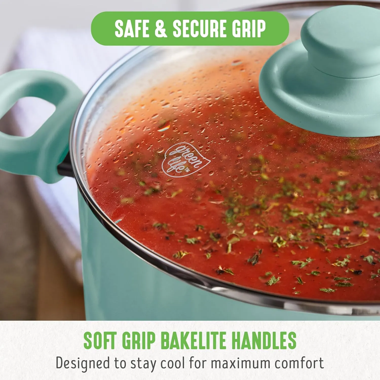 GreenLife 6QT Ceramic Nonstick Stockpot with Glass Straining Lid, PFAS & PFOA-Free, Dishwasher Safe, Stay-Cool Handles, Oven Safe to 350°F, Wobble-Free Base, Even Heating, Turquoise