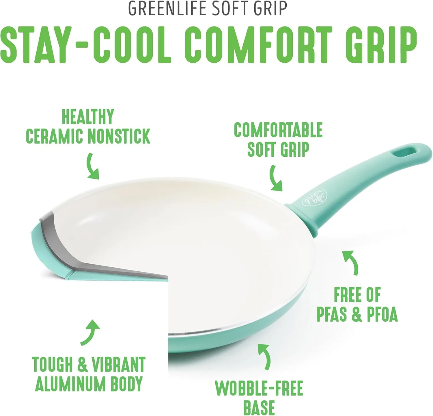 GreenLife 6QT Ceramic Nonstick Stockpot with Glass Straining Lid, PFAS & PFOA-Free, Dishwasher Safe, Stay-Cool Handles, Oven Safe to 350°F, Wobble-Free Base, Even Heating, Turquoise