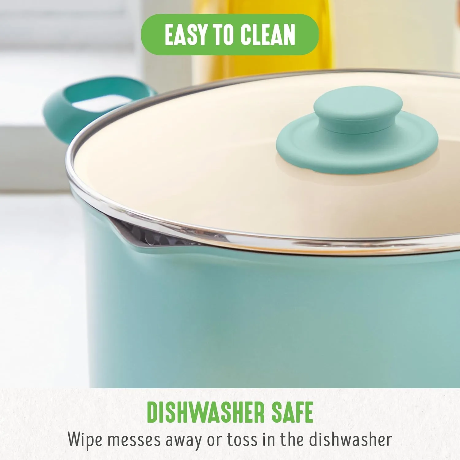 GreenLife 6QT Ceramic Nonstick Stockpot with Glass Straining Lid, PFAS & PFOA-Free, Dishwasher Safe, Stay-Cool Handles, Oven Safe to 350°F, Wobble-Free Base, Even Heating, Turquoise