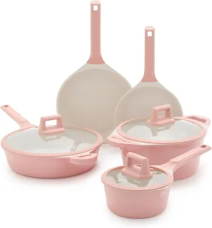 GreenLife Arte 8 Piece Ceramic Nonstick Cookware Pots and Pans Set, Induction Suitable, PFOA & PFAS Free, Stay-Cool Handles, Glass Lids, Stock Saucepans & Frying Pans, Dishwasher Safe, Light Pink