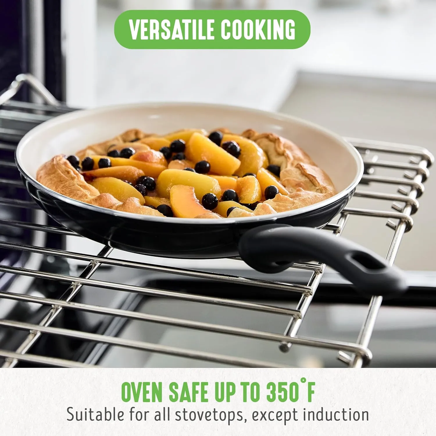 GreenLife Soft Grip 16 Piece Cookware Set, Non-Toxic PFAS-Free Ceramic Nonstick, Frying, Sauce, Saute, Utensils, Glass Lids, Stay-Cool Handles, Wobble Free, Dishwasher & Oven Safe, Black and Cream