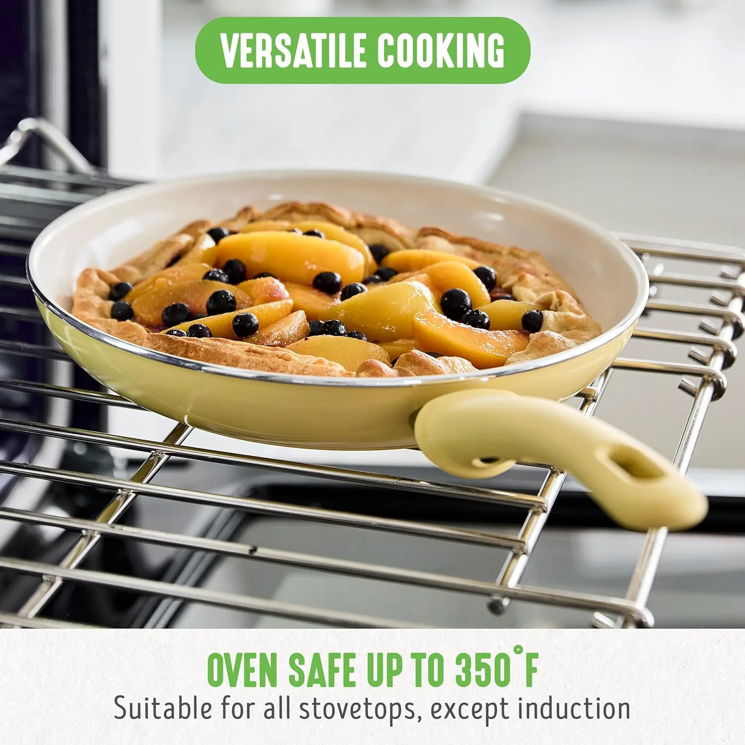 GreenLife Soft Grip 16 Piece Cookware Set, Non-Toxic PFAS-Free Ceramic Nonstick, Frying, Sauce, Saute, Utensils, Glass Lids, Stay-Cool Handles, Wobble Free, Dishwasher & Oven Safe, Yellow