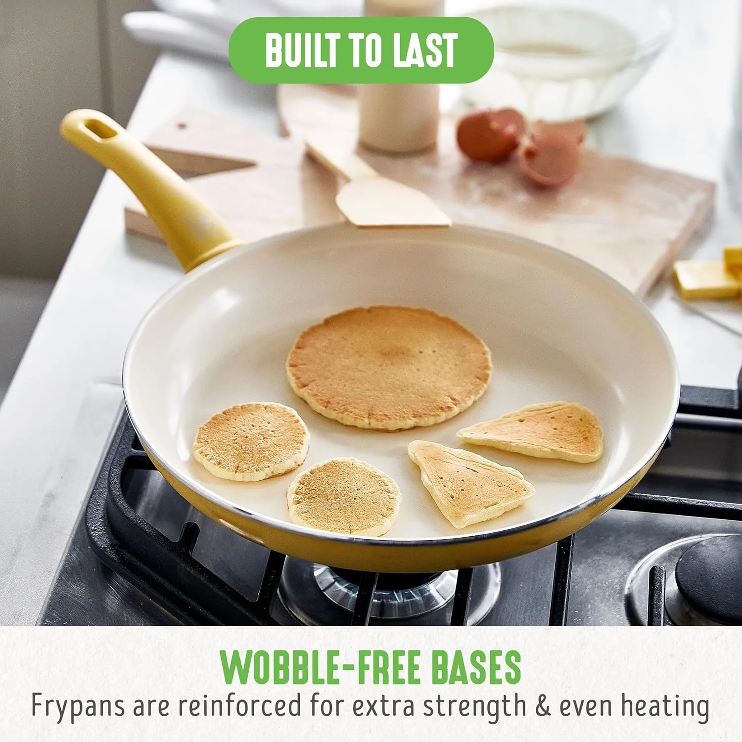 GreenLife Soft Grip 16 Piece Cookware Set, Non-Toxic PFAS-Free Ceramic Nonstick, Frying, Sauce, Saute, Utensils, Glass Lids, Stay-Cool Handles, Wobble Free, Dishwasher & Oven Safe, Yellow