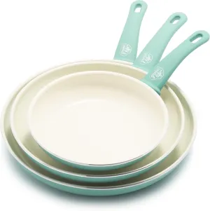 GreenLife Soft Grip Healthy Ceramic Nonstick, 8" 10" and 12" Frying Pan Skillet Set, PFAS-Free, Dishwasher Safe, Turquoise