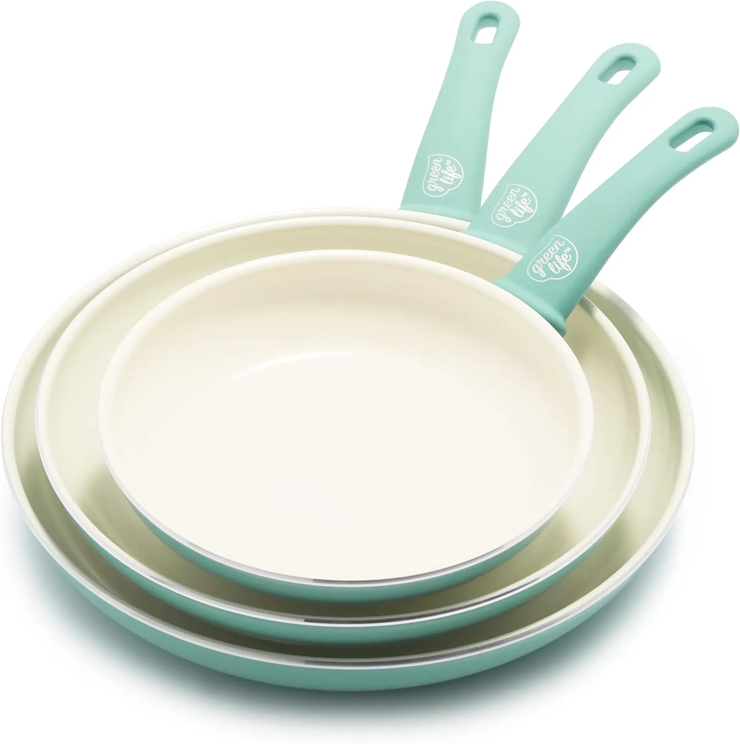 GreenLife Soft Grip Healthy Ceramic Nonstick, 8" 10" and 12" Frying Pan Skillet Set, PFAS-Free, Dishwasher Safe, Turquoise
