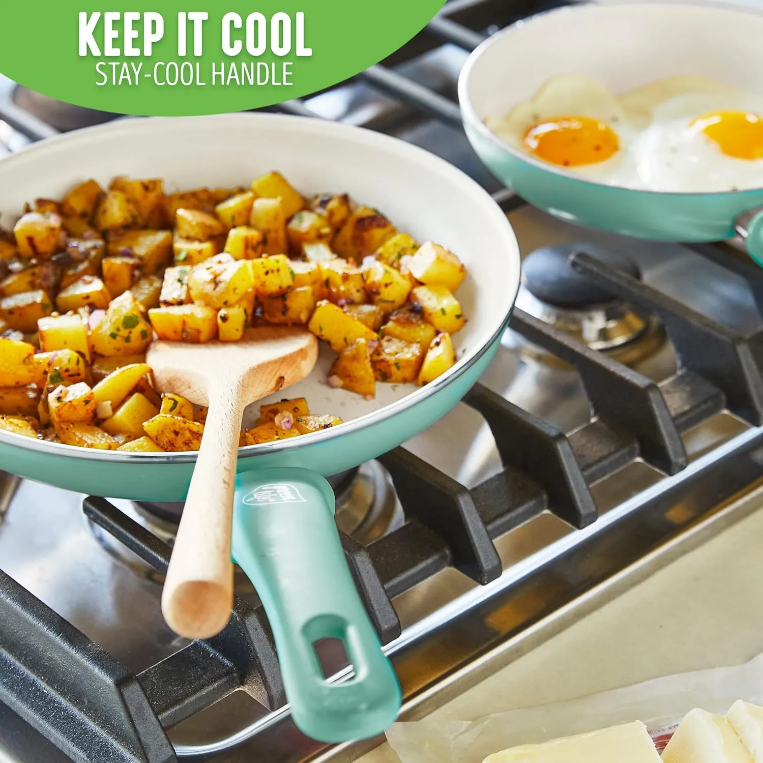 GreenLife Soft Grip Healthy Ceramic Nonstick, 8" 10" and 12" Frying Pan Skillet Set, PFAS-Free, Dishwasher Safe, Turquoise