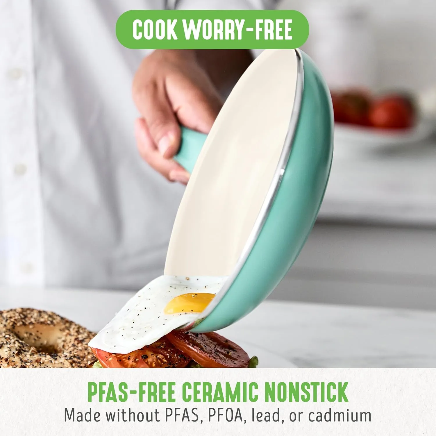 GreenLife Soft Grip Healthy Ceramic Nonstick, Frying Pan Set, 7" and 10", Turquoise