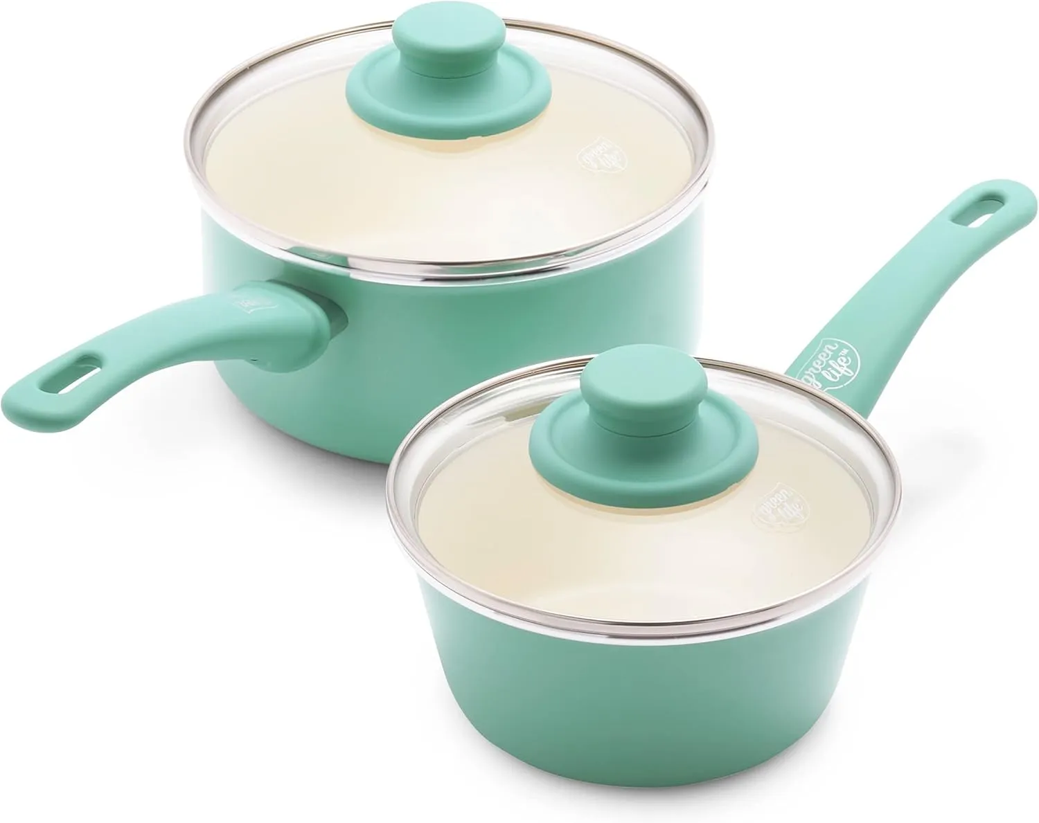 GreenLife Soft Grip Healthy Ceramic Nonstick, Frying Pan Set, 7" and 10", Turquoise