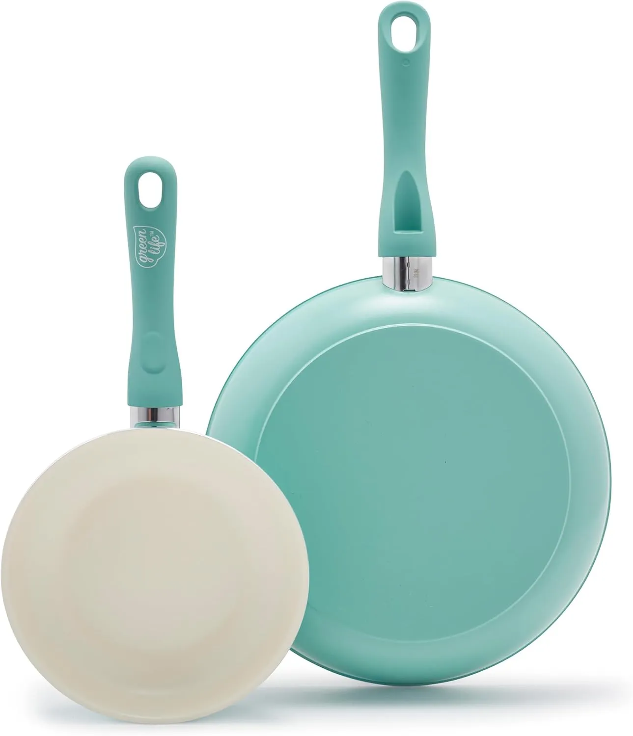 GreenLife Soft Grip Healthy Ceramic Nonstick, Frying Pan Set, 7" and 10", Turquoise