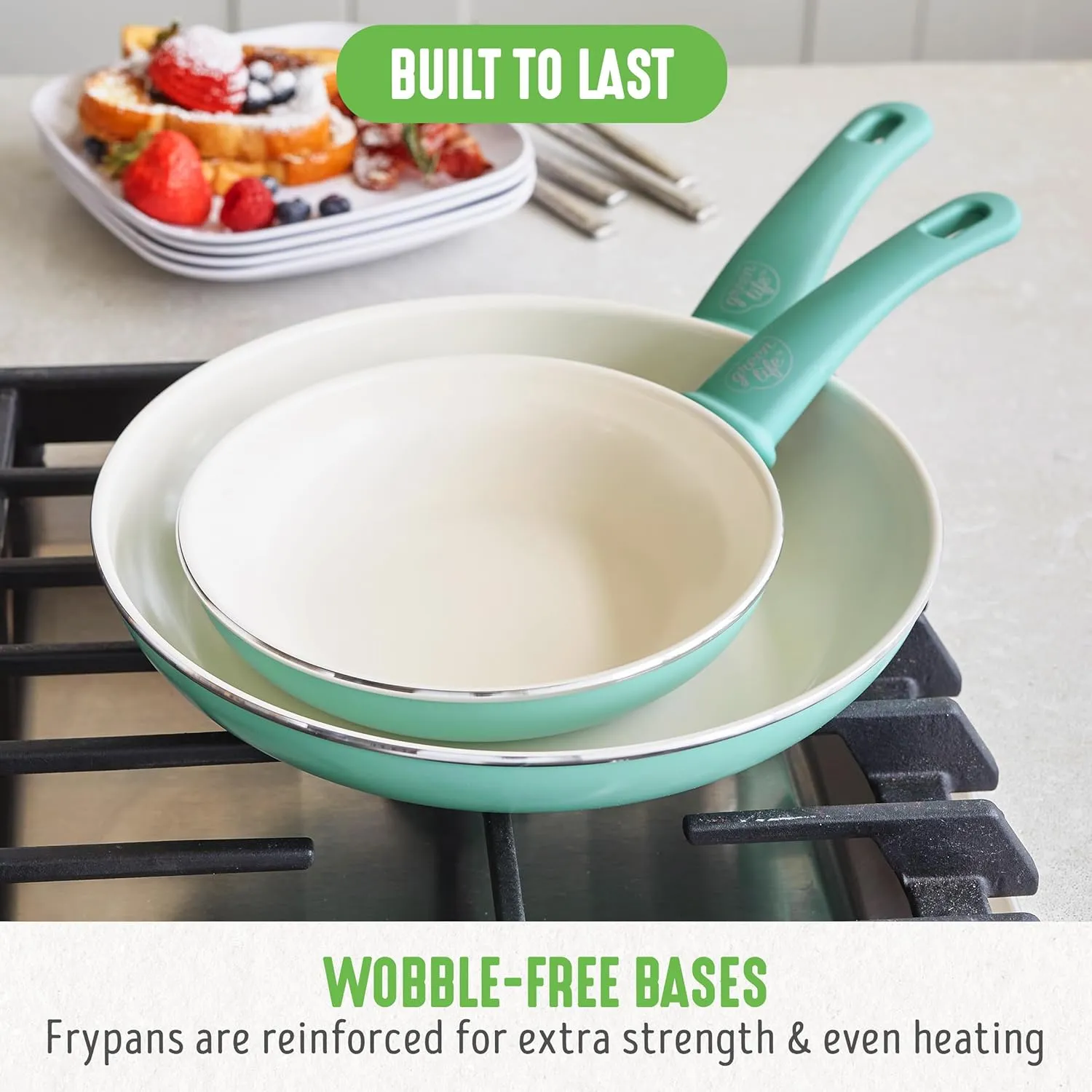 GreenLife Soft Grip Healthy Ceramic Nonstick, Frying Pan Set, 7" and 10", Turquoise