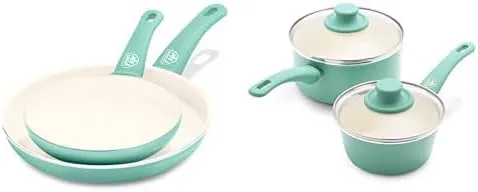GreenLife Soft Grip Healthy Ceramic Nonstick, Frying Pan Set, 7" and 10", Turquoise