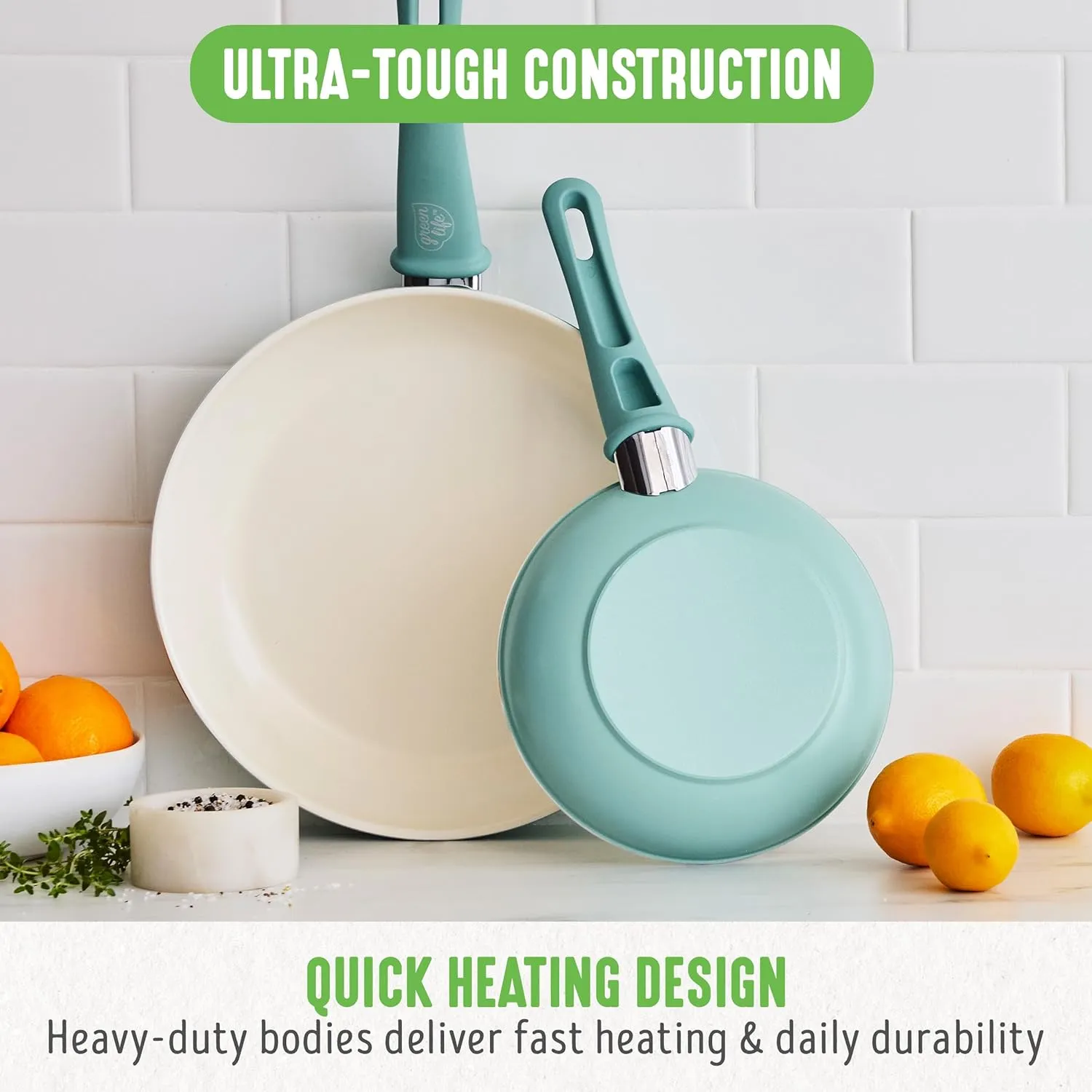 GreenLife Soft Grip Healthy Ceramic Nonstick, Frying Pan Set, 7" and 10", Turquoise