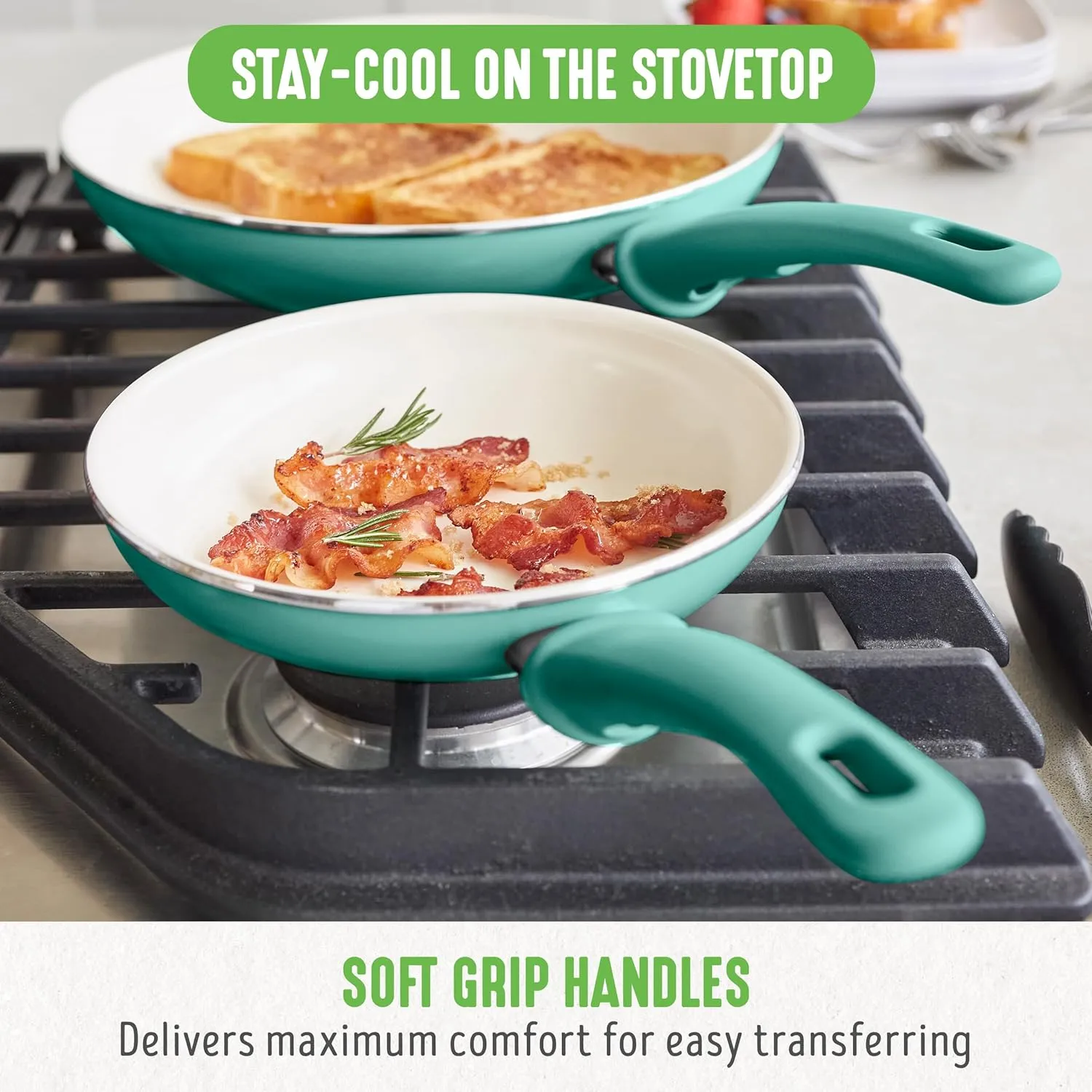GreenLife Soft Grip Healthy Ceramic Nonstick, Frying Pan Set, 7" and 10", Turquoise