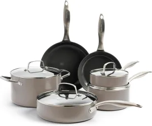 GreenPan Canterbury 10 Piece Cookware Pots and Pans Set, Hard Anodized Ceramic Nonstick, PFOA and PFAS-Free, Metal Utensil Safe, Oven & Dishwasher Safe, Clay