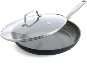 GreenPan Chatham Hard Anodized Healthy Ceramic Nonstick, 12" Frying Pan Skillet with Lid, PFAS-Free, Dishwasher Safe, Oven Safe, Gray