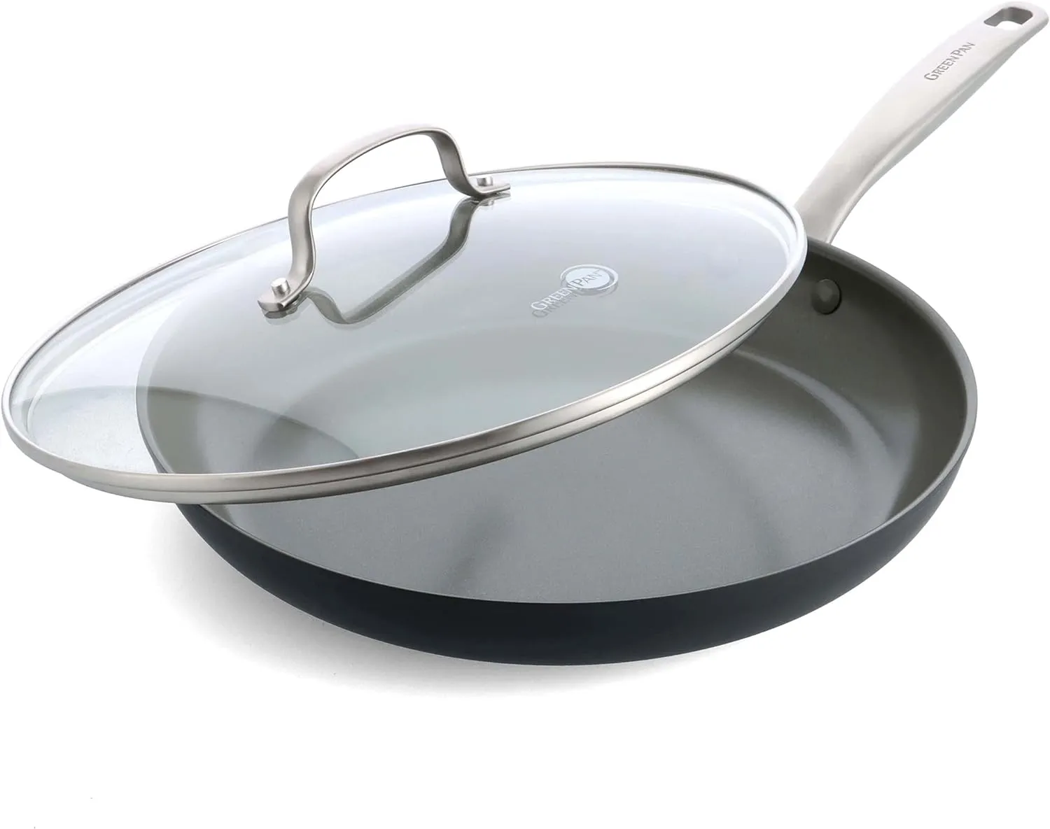 GreenPan Chatham Hard Anodized Healthy Ceramic Nonstick, 12" Frying Pan Skillet with Lid, PFAS-Free, Dishwasher Safe, Oven Safe, Gray